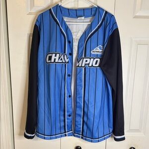 Athletic Champion Blue and Black Striped Baseball Jersey